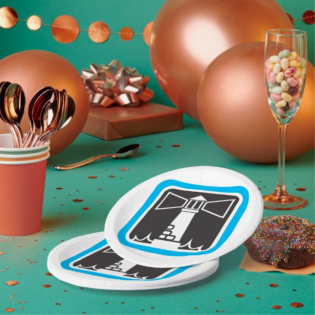 Assiettes En Carton Balise de phare gras avec icône Ocean Waves (Créateur téléchargé)