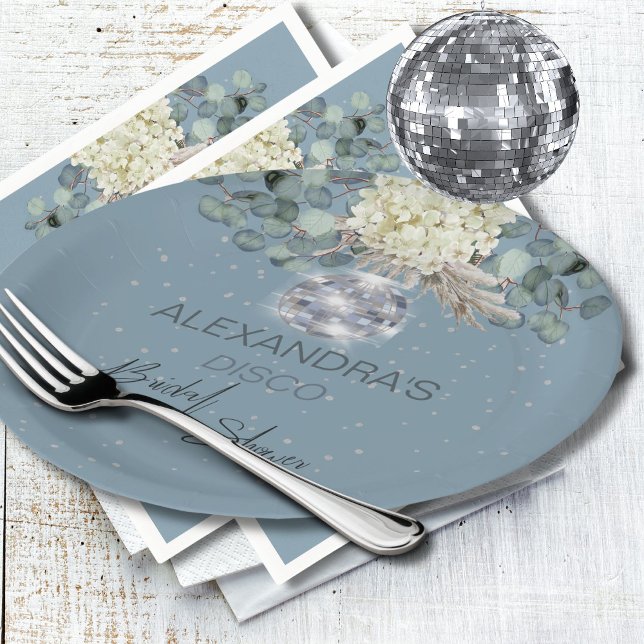 Assiettes En Carton Balle de disco florale bleu poussiéreux pour une f (Créateur téléchargé)
