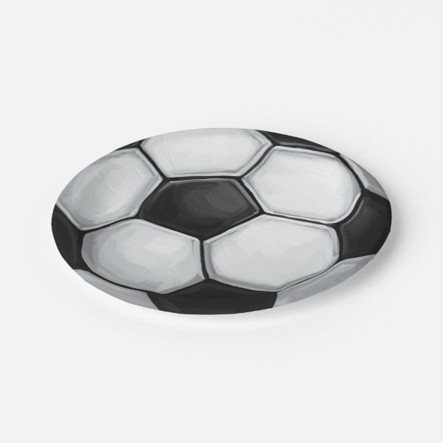 Assiettes En Carton Balle de football noir et blanc (Angle)