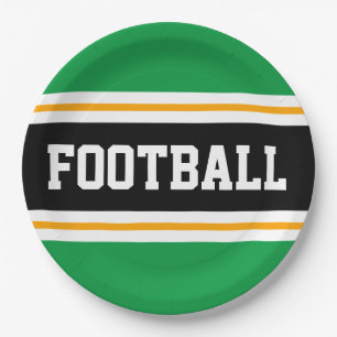 Assiettes En Carton BALLE DE FOOTBALL Vert clair Noir Blanc Jaune rayu