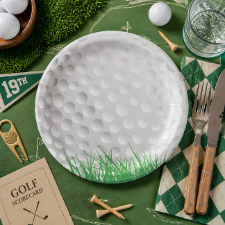 Assiettes En Carton Balle de golf sur gazon