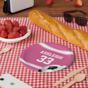 Assiettes En Carton Balle de soccer Jersey rose et blanc