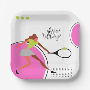 Assiettes En Carton balle de tennis avec Joueuse d'anniversaire