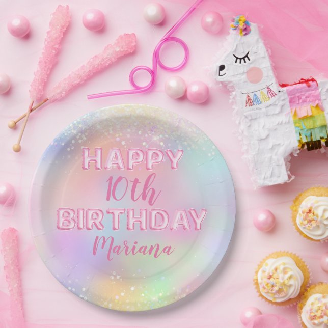 Assiettes En Carton Balle rose arc-en-ciel fête d'anniversaire (Fête)