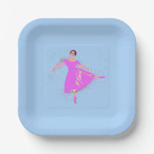 Assiettes En Carton Ballerina Danseuse en robe rose magenta
