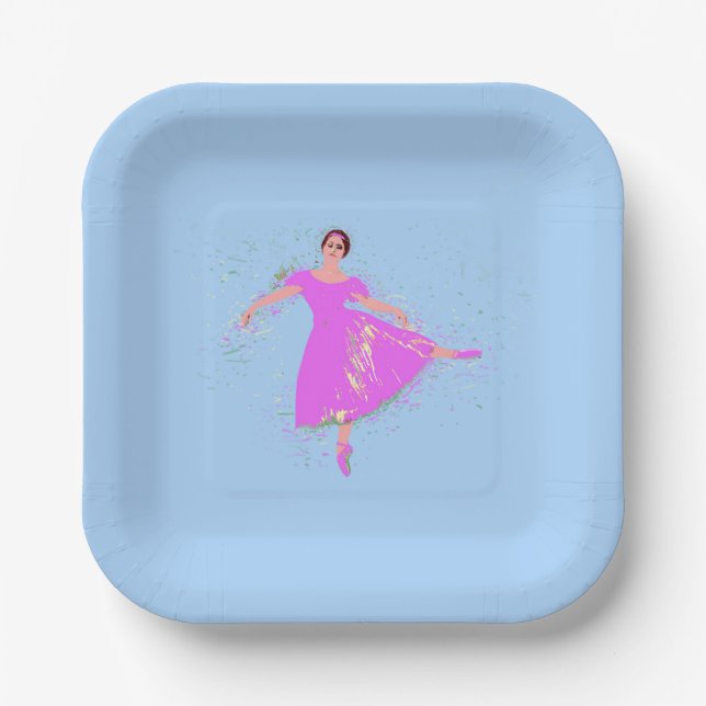 Assiettes En Carton Ballerina Danseuse en robe rose magenta (Recto)