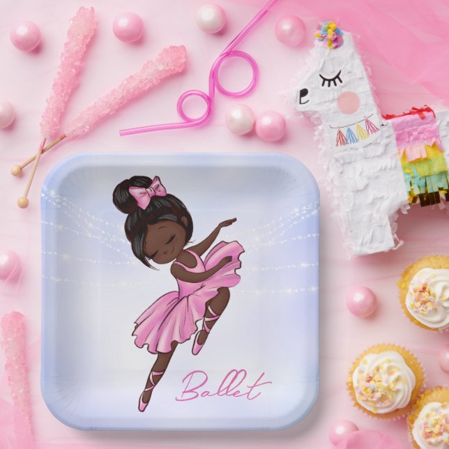 Assiettes En Carton Ballerina rose, ballet violet afro-américain (Fête)