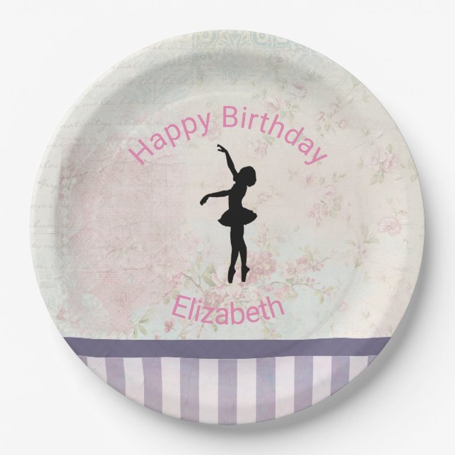 Assiettes En Carton Ballerina Silhouette sur l'anniversaire Motif Vint (Devant)