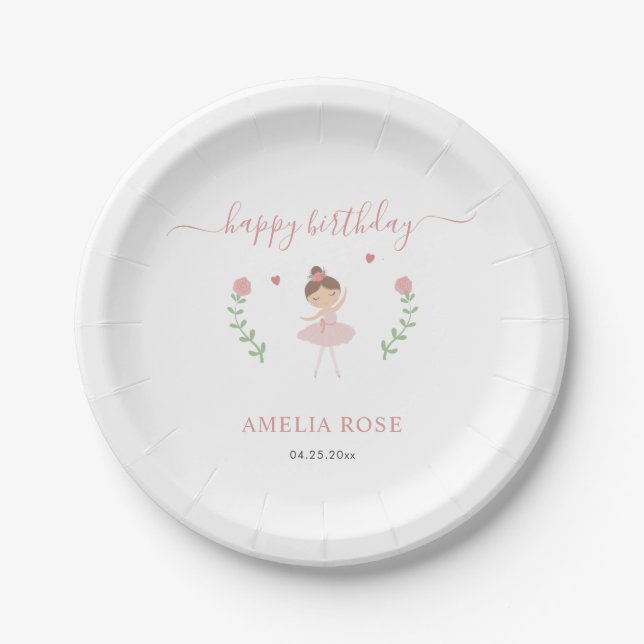 Assiettes En Carton Ballerina Thématique Anniversaire Pink Pastel Cute (Devant)