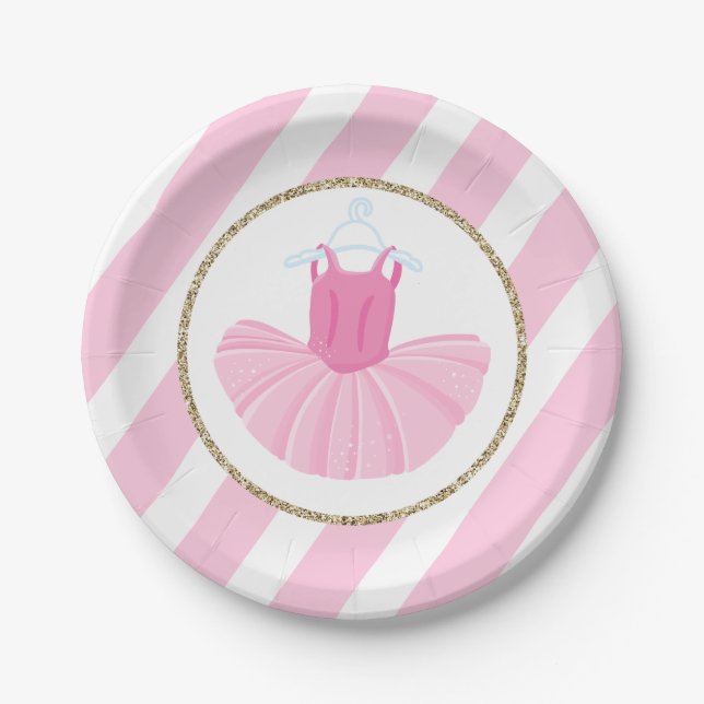 Assiettes En Carton Ballerina Tutu Plaques d'anniversaire avec rayures (Devant)