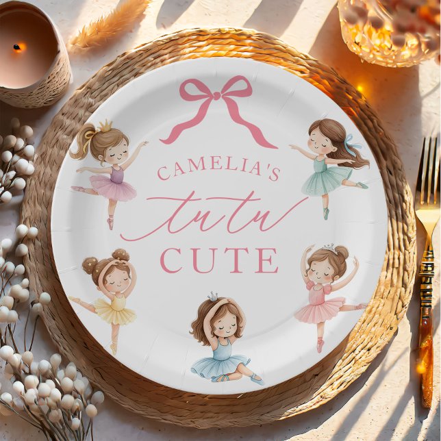 Assiettes En Carton Ballet Pink Girls Bow Tutu Ballerina 1st Birthday (Créateur téléchargé)