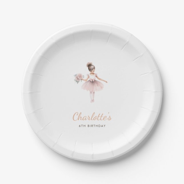 Assiettes En Carton Ballet rose simple thème Anniversaire fille aquare (Devant)