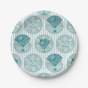 Assiettes En Carton Ballon à air chaud de turquoise - rayures de blan