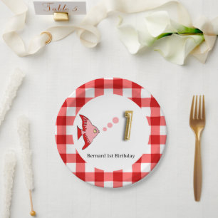 Assiettes En Carton Ballon en feuille d'or à carreaux rouges en forme 