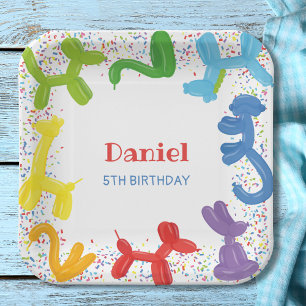 ASSIETTES EN CARTON BALLONS ANIMAUX D'ANNIVERSAIRE