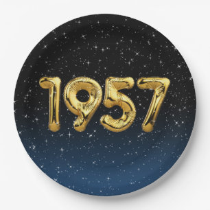 Assiettes En Carton Ballons Anniversaires 1957 En Plaque Papier Étoile