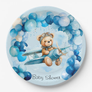 Assiettes En Carton Ballons bleu Teddy Bear Avion Baby shower de garço