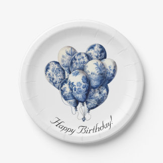 Assiettes En Carton Ballons bleus Delft, personnalisable