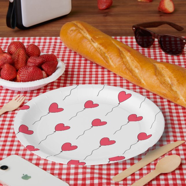 Assiettes En Carton Ballons cardiaques (Pique-nique)