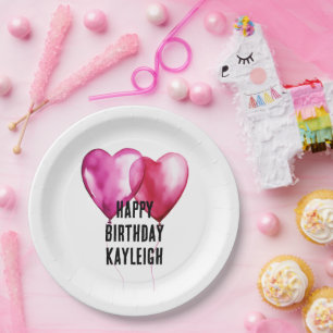 Assiettes En Carton Ballons Coeur Rose Blanc Anniversaire