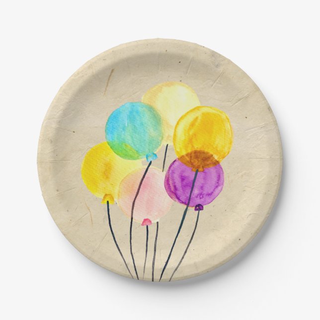 Assiettes En Carton Ballons colorés à l'aquarelle (Devant)