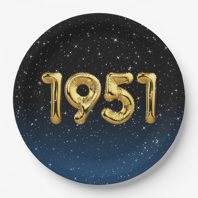 Assiettes En Carton Ballons D'Anniversaire 1951 En Étoiles (Devant)