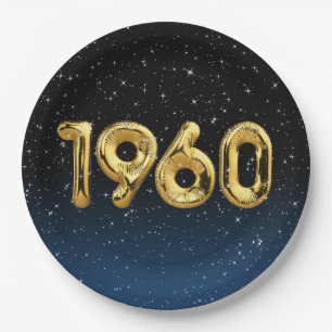 Assiettes En Carton Ballons D'Anniversaire 1960 En Étoiles
