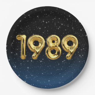 Assiettes En Carton Ballons d'anniversaire 1989 Dans les étoiles