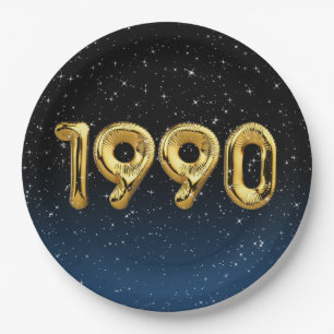 Assiettes En Carton Ballons d'anniversaire 1990 En Stars Plaque en pap