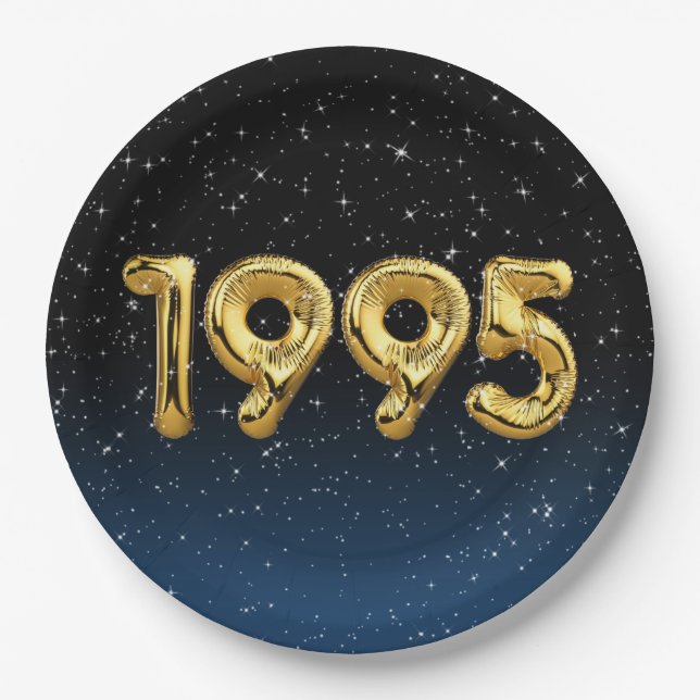 Assiettes En Carton Ballons D'Anniversaire 1995 En Étoiles (Devant)