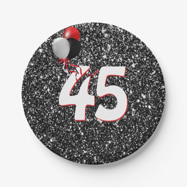 Assiettes En Carton Ballons d'anniversaire 45e sur Parties scintillant (Devant)