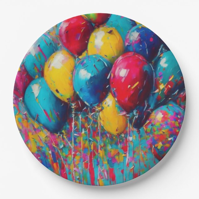 Assiettes En Carton Ballons d'anniversaire neutres pour les hommes et  (Devant)