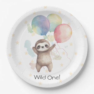 Assiettes En Carton Ballons d'aquarelle mignonne Sloth Wild un anniver