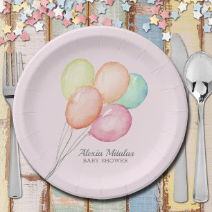 Assiettes En Carton Ballons d'aquarelle sur Baby shower rose