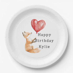 Assiettes En Carton Ballons de coeur animal de renard mou Anniversaire