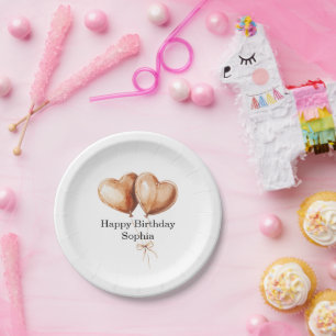 Assiettes En Carton Ballons de cœur en caramel Anniversaire