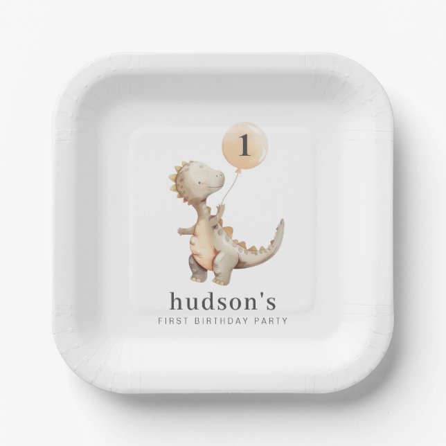 Assiettes En Carton Ballons de dinosaure (Recto)