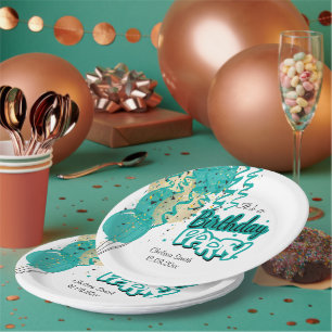 Assiettes En Carton Ballons de fête d'anniversaire - Turquoise