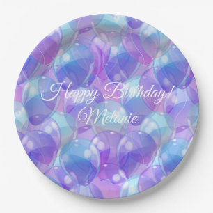 Assiettes En Carton Ballons de fête d'anniversaire Turquoise violet mo