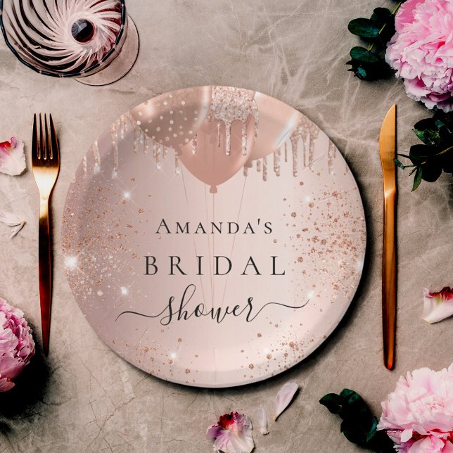 Assiettes En Carton Ballons de fête de fiançailles rose gold pailletés (Créateur téléchargé)