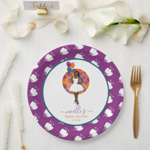 Assiettes En Carton Ballons de Fête de Mariage de Femme Noire Fleurs V