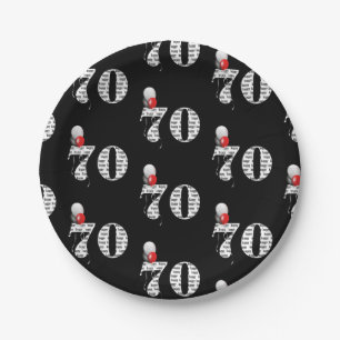Assiettes En Carton Ballons de fête du 70e anniversaire en noir