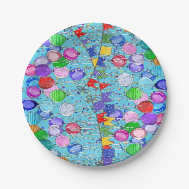 Assiettes En Carton Ballons de fête et bannières (Devant)