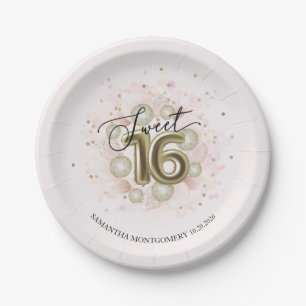 Assiettes En Carton Ballons de fête rose pour anniversaire Sweet 16 en