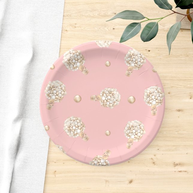 Assiettes En Carton Ballons de filles roses nous pouvons attendre Baby (Créateur téléchargé)