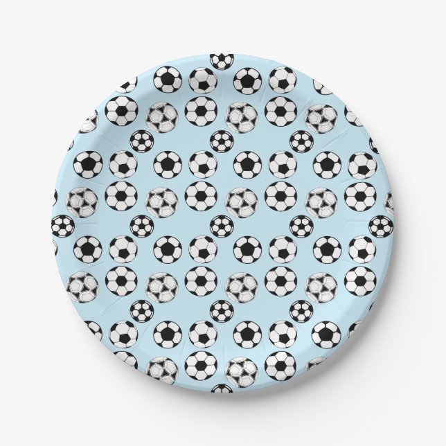 Assiettes En Carton Ballons de football pour enfants bleus (Devant)