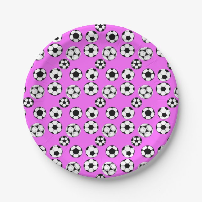 Assiettes En Carton Ballons de football pour enfants rose vif (Devant)
