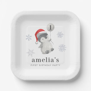 Assiettes En Carton Ballons de pingouin 1er anniversaire