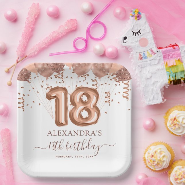 Assiettes En Carton Ballons d'or rose 18ème anniversaire (Fête)