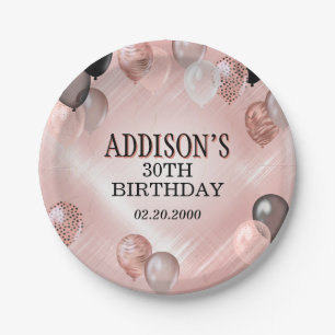 Assiettes En Carton Ballons d'or Rose d'anniversaire